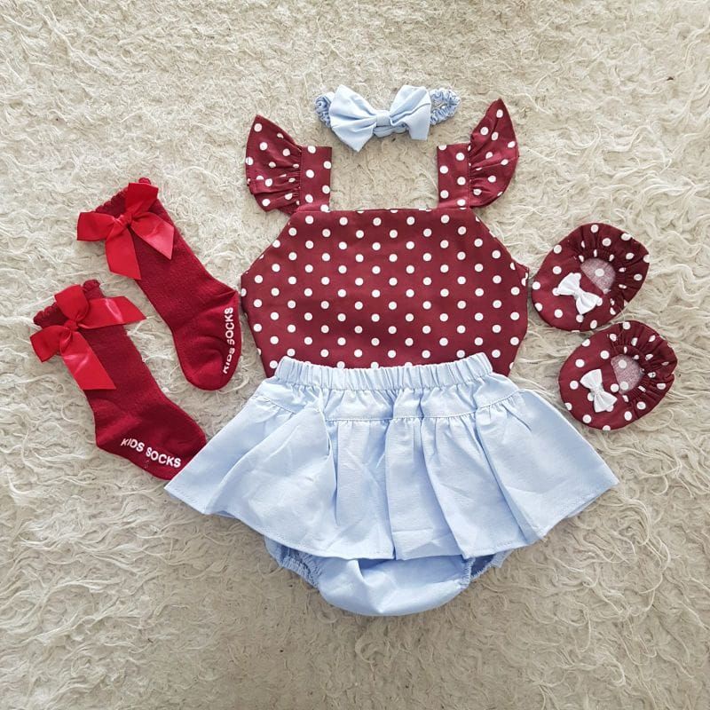 baju bayi Newborn Polkadot bloomer Set-Paket merah