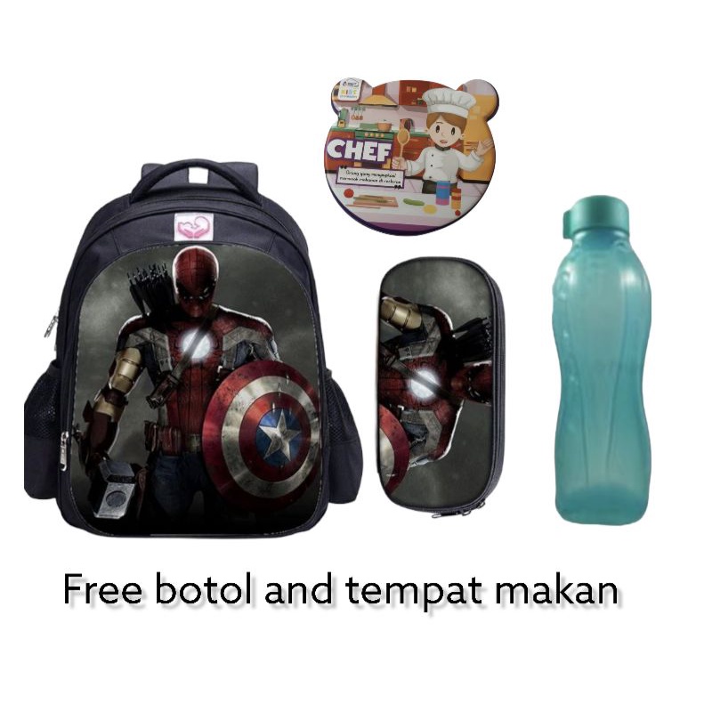 tbfc tas ransel avangers anak sekolah tk sd untuk anak laki laki backpack sekolah bonus botol minuma