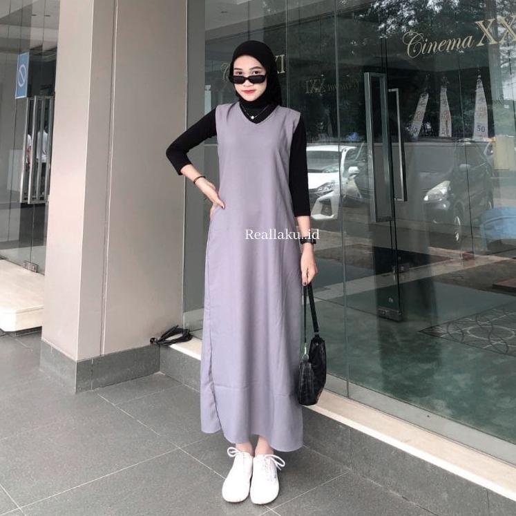 Best Seller.. Inner Dress Panjang Tanpa Lengan S M L XL // Singlet Sleeveless Inner Span Maxi Allsiz
