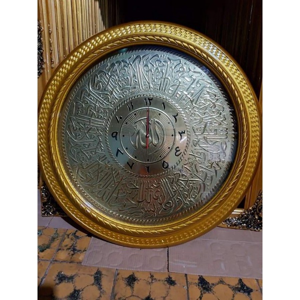 Kaligrafi Kuningan Bulat Ayat kursi model jam free packing kayu bingkai foto ukir kaligrafi kuningan