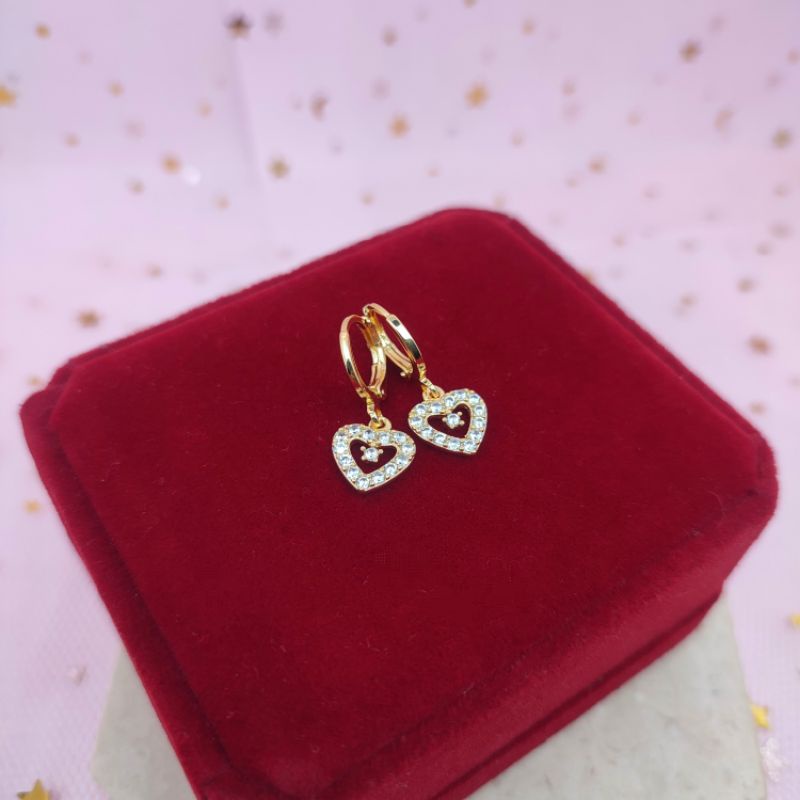 Anting bulat capit wanita xuping love lapis emas anti karat COD