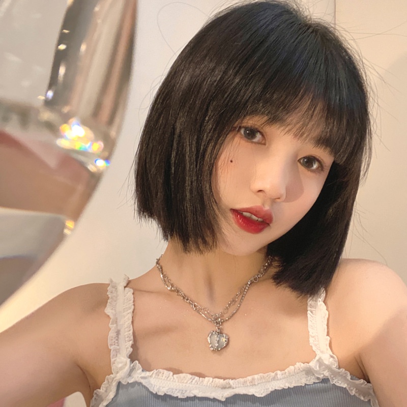 Kalung Rantai Liontin Hati Opal Imitasi Bahan Alloy Warna Silver Ala Korea Untuk Wanita