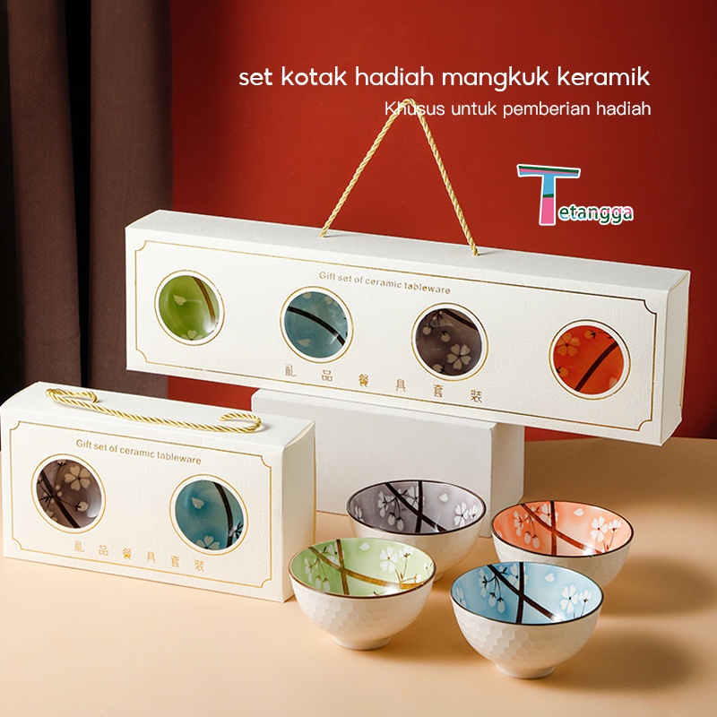 Souvenir mangkok set premium peralatan makan porselen biru dan putih mangkuk keramik kotak hadiah Kado Bingkisan Japanese Bowl Set