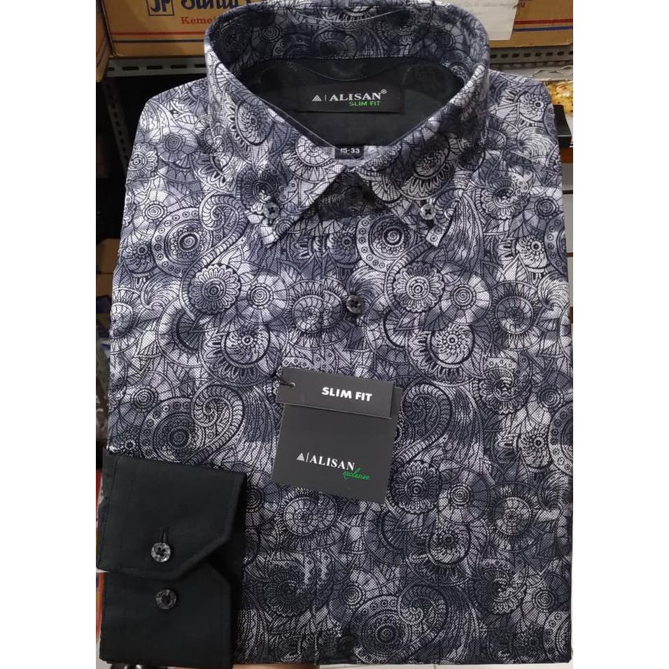 BEST SELER KEMEJA PRIA PRINTING ALISAN PANJANG SLIMFIT SEMI BATIK MERAH ABU ARSIR - MAROON, S