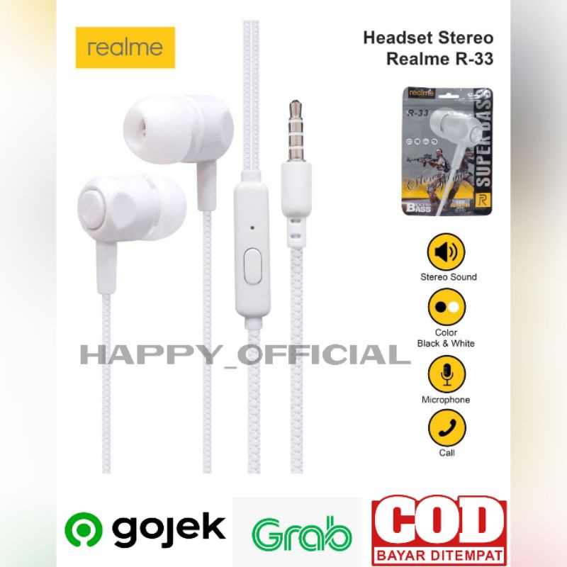 HF HEADSET EARPHONE REALME R-33 + MIC SUPER BASS