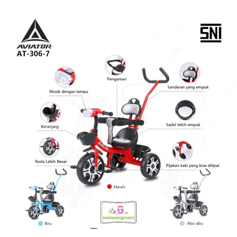 Sepeda Anak Roda 3 Tiga Tricycle PMB IORA TC 06 / GYRO GY 101  Aviator AT 306-7 Dorongan