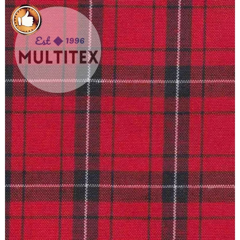 [GULUNGAN] Bahan kain kotak motif merah seragam kemeja sekolah rok rompi celana jahit konveksi premi