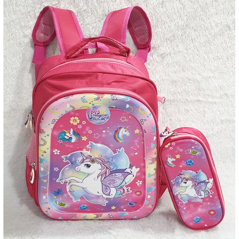 FREE KOTAK PENSIL TAS RANSEL ANAK SEKOLAH TK / SD PEREMPUAN GAMBAR KUDA PONY TIMBUL VALE TWO 14inch - 16inch