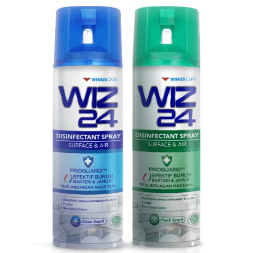Wiz 24 Disinfectant Aerosol Clean Fresh 300ml Disinfektan Spray Wiz24 Surface & Air