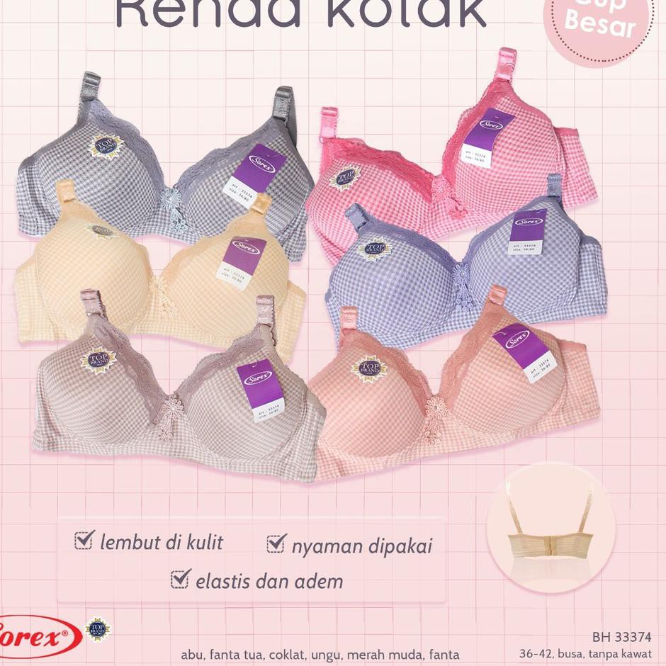 Recomended.. SOREX Motif Renda Kotak Bra - BH Sorex Busa tanpa Kawat Cup Besar 33374