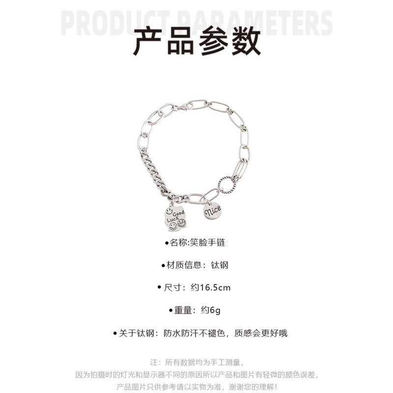 Jepang dan Korea sederhana in titanium steel gelang pria dan wanita kepribadian lucu wajah tersenyum