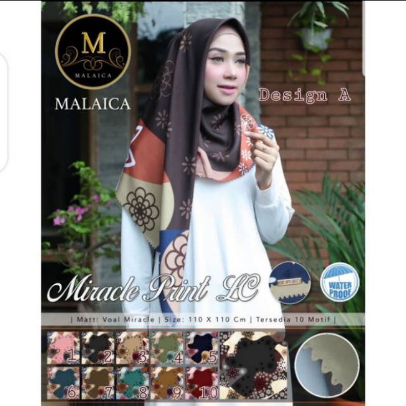 hijab jilbab segi empat water proof ori by malaica/ malaica print LC