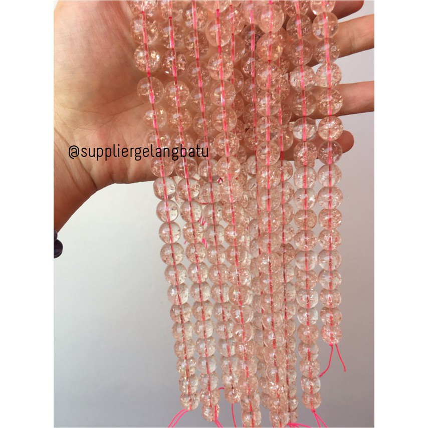 semi stone rutilated kuarsa quartz ROSE 12mm PINK PING gelang kalung aksesoris bahan grosir supplier