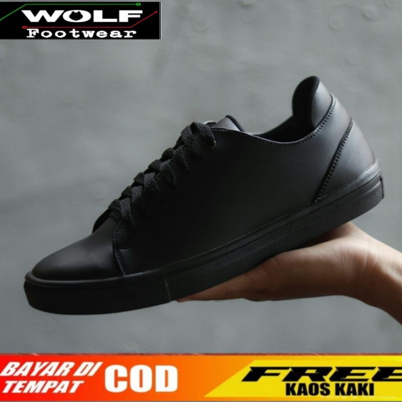 TROY FULLBLACK |WOLF x HEROES| Sepatu Sneakers Pria Kulit Casual Hitam Kasual Polos Original CH leather