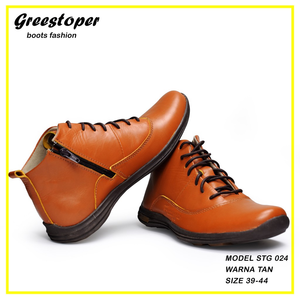 GREENDREAM Sepatu kasual Pria Model Boots tinggi Size 39-43 Sol karet upper kulit Sapi asli