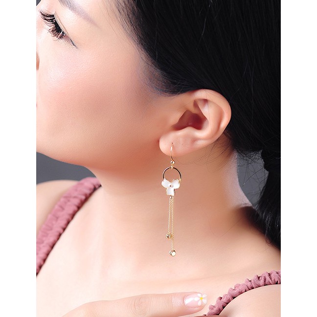 LRC Anting Gantung Fashion Gold Geometric Drop Glaze Flower Tassel Earrings D17350