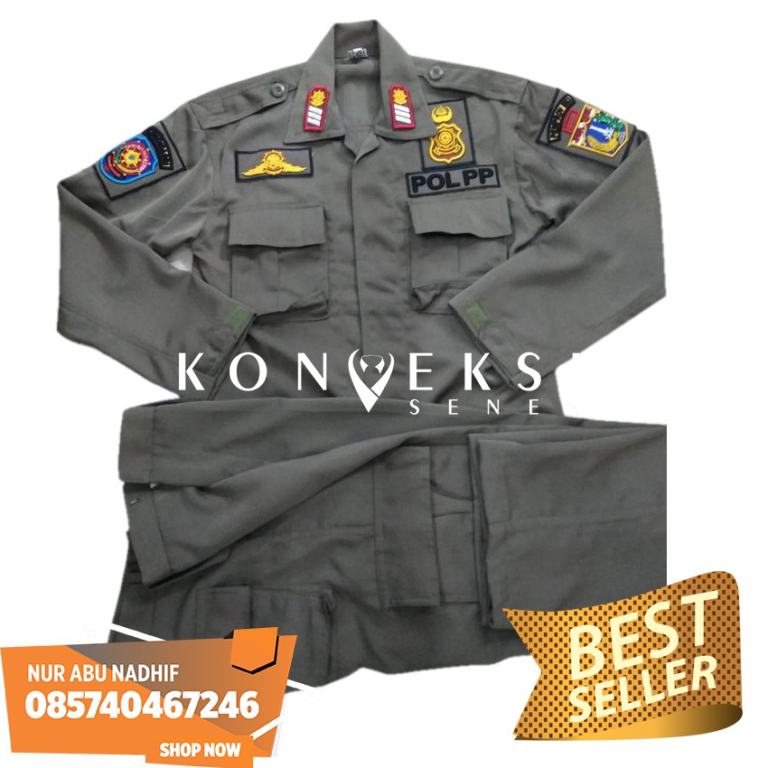 seragam pol pp pdl setelan bahan luster + bordir timbul
