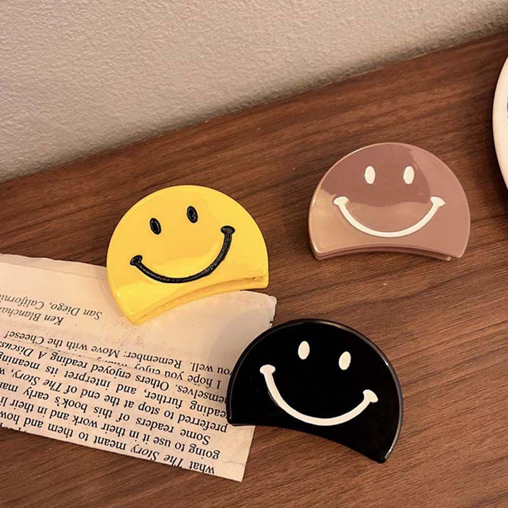 NICKOLAS1 Jepit Rambut Smiley Lucu Indah Fashion Hitam Smiley Kuning Claw Clip Acrylic Barrettes Hiasan Rambut