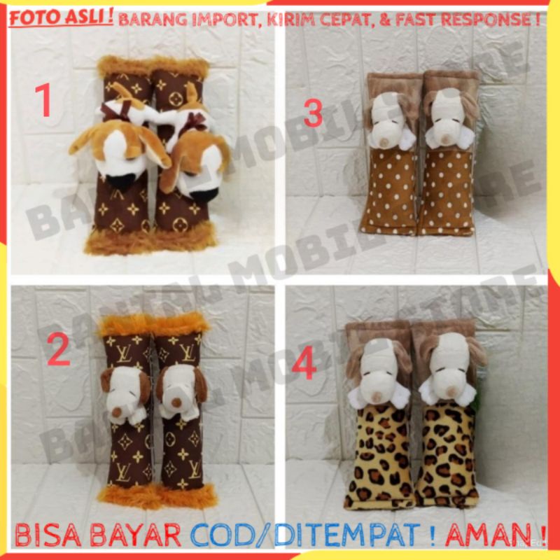 COVER SARUNG SETBELT SET BELT SABUK PENGAMAN MOBIL BONEKA ANJING PUTIH COKLAT COKELAT CREM KREM CREA