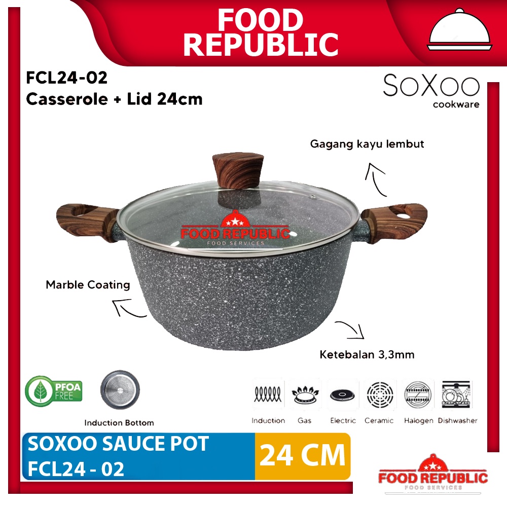 Panci Saucepot Soxoo 24 cm Marble Casserole Pot Induksi Anti Lengket