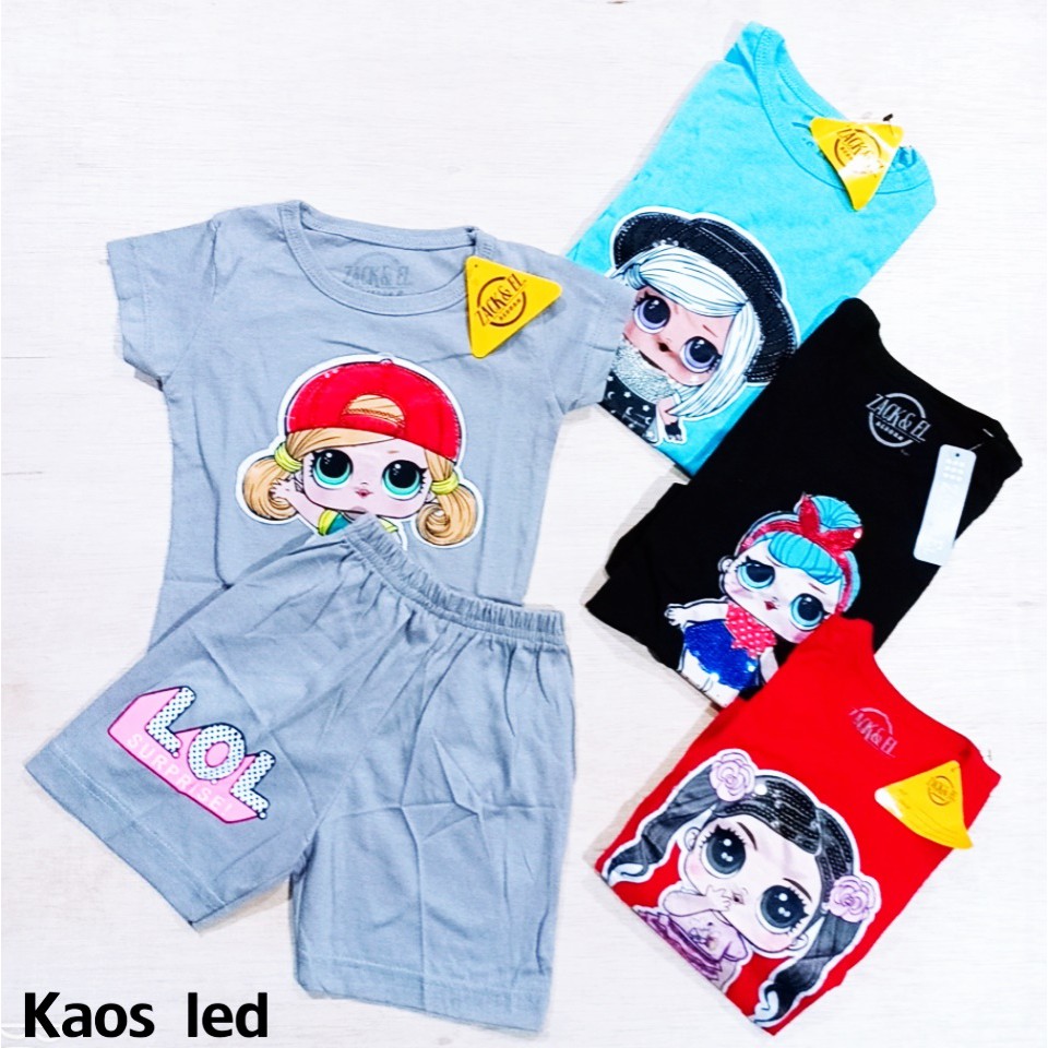 Setelan Anak 1-5 Tahun Motif lol Random dengan Lampu LED Baju Anak Perempuan Murah