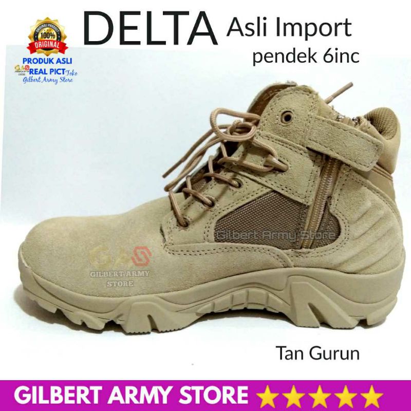Sepatu Delta Original Impor Pendek 6inc Tan Gurun Safety Boots Pria Wanita Gilbert Army Store