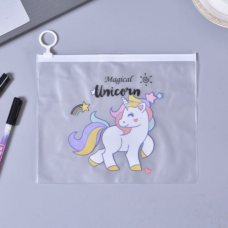 Tempat Pensil / Tas Pouch Kosmetik Transparan Pencil Motif Karakter Unicorn Impor