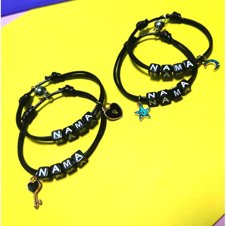 GELANG COUPLE NAMA BULAN BINTANG GEMBOK KUNCI / GELANG MAGNET / GELANG PASANGAN