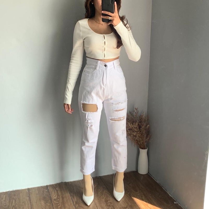 [LUXE.DLABEL] - D68 Jeans | Celanja Panjang Highwaist wanita import High Waist Ripped jeans Baggy Jeans Boyfriend Wideleg Kulot Jeans Import