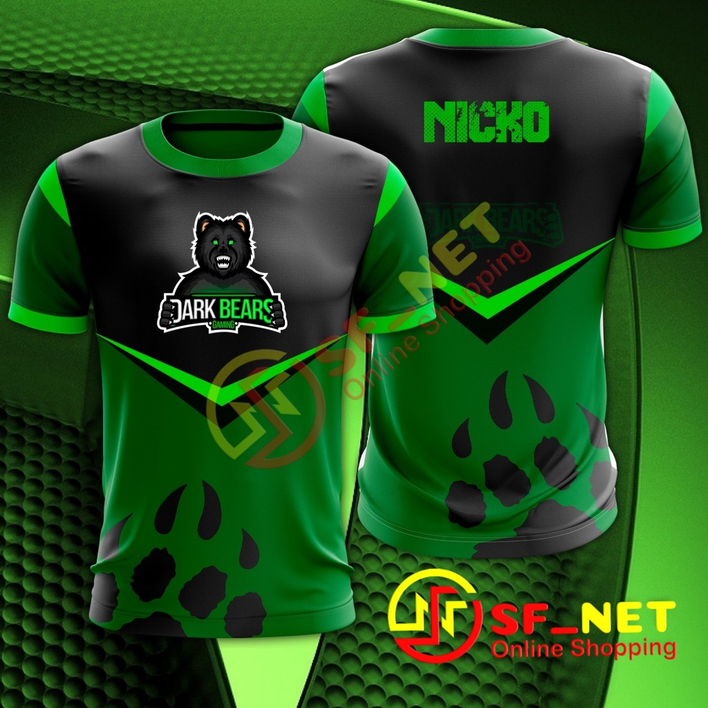 jersey baju kaos gaming esports free fire, mobile legend. aov, pubg, pb dota HIJAU