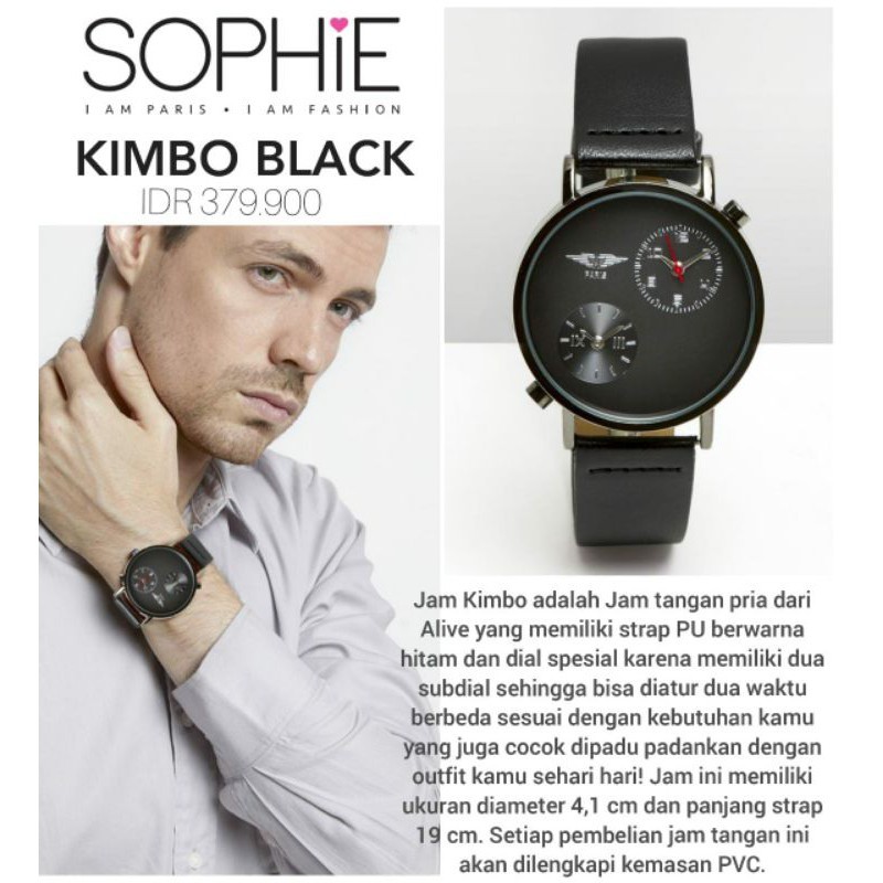 Jam Tangan Pria Kimbo Black Alive Sophie Martin Paris Eksclusive Dual Movement Original Watch Simple
