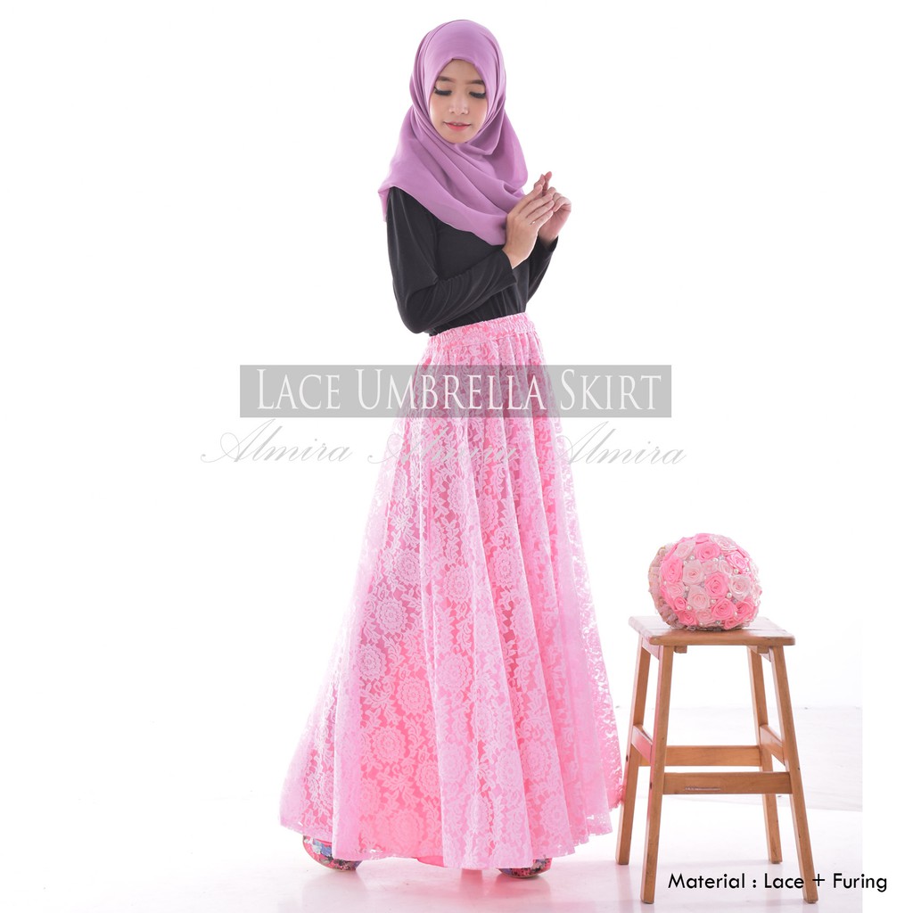 Rok Hitam Panjang Pesta Muslimah Lace Umbrella Skirt Rok Flare Rok Brukat Griyaraditya Almira