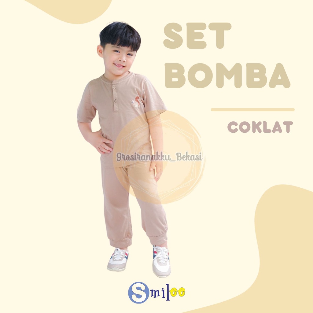 Setelan Anak Smilee Unisex Bomba Warna Coklat Size 1-5tahun