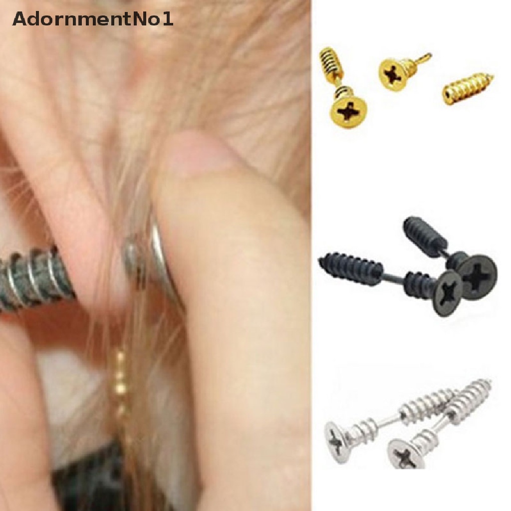 (AdornmentNo1) Anting Tusuktindik Bahan titanium Steel Desain Sekrup Hypoallergenic Untuk Pria / Wanita