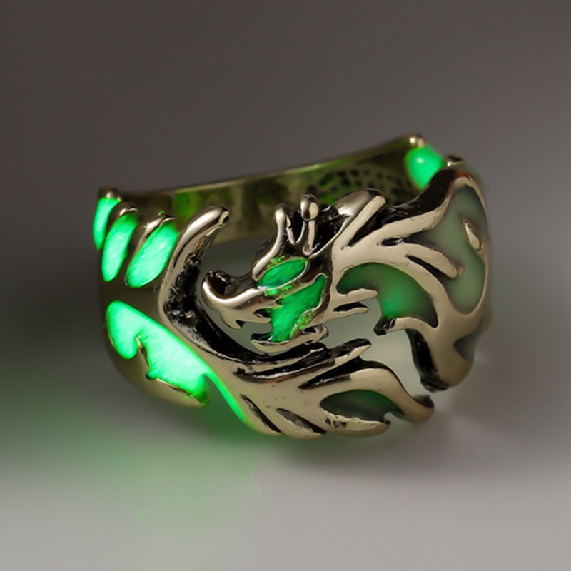 Cincin Luminous Motif Naga Gaya Gothic Punk Retro Vintage Untuk Pria