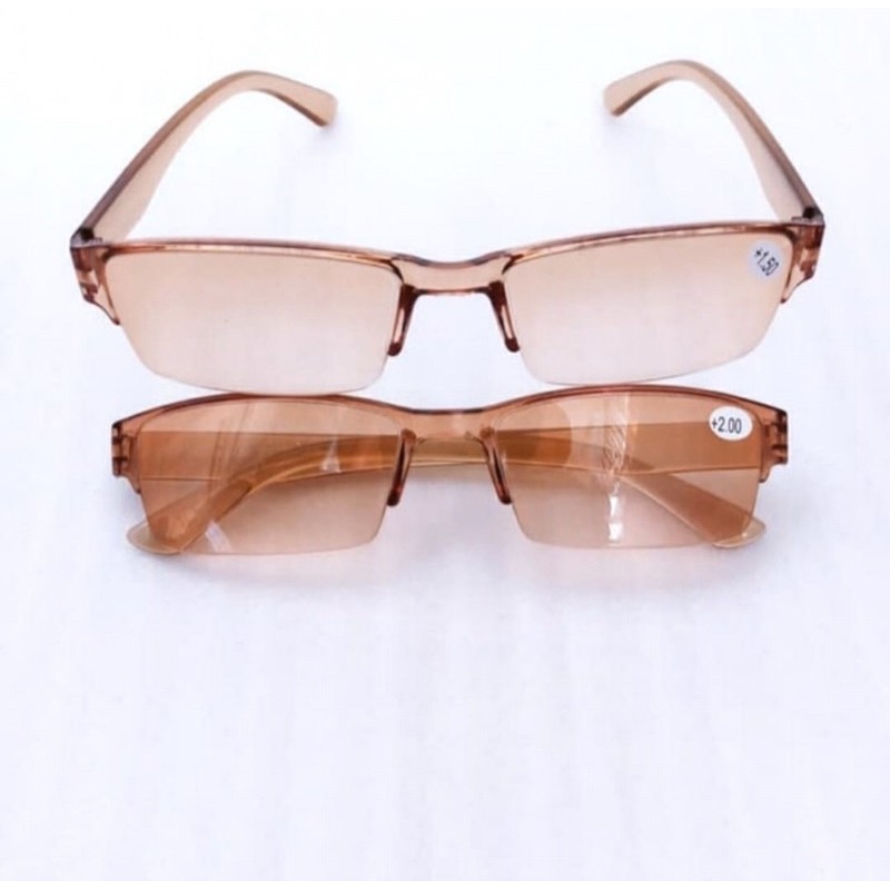 kacamata plus baca lensa warna coklat