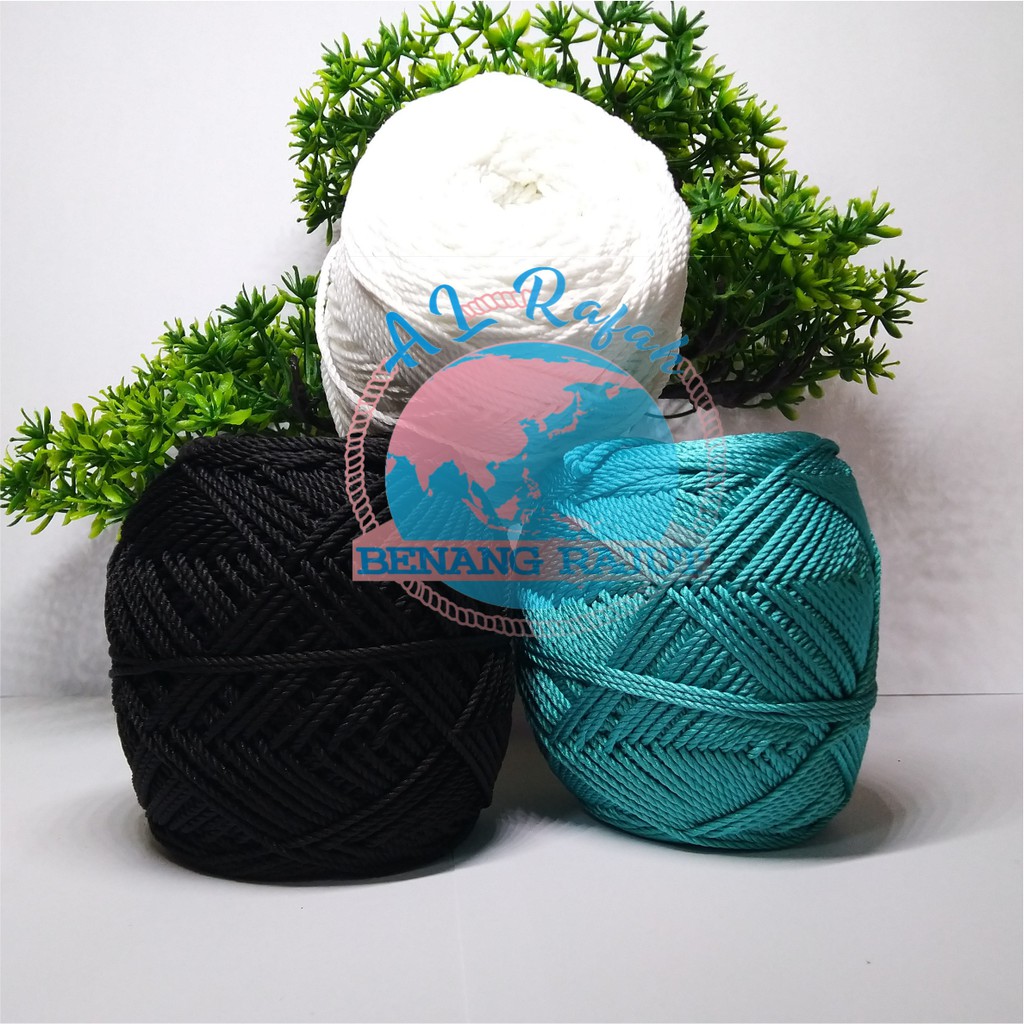 ALRAFAH -Benang rajut  Poly kilap / Polyester d27/ PAKET 10 Bola 3 Hitam, 4 Toska, 3  Mutiara