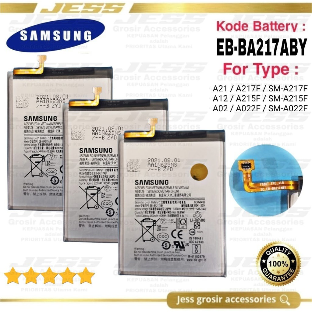 Baterai Battery Original Samsung Galaxy A21S -  A217F - SM-A217F - A12 - A215F - SM-A215F - A02 - A022F - SM-A022F Kode Batre EB-BA217ABY