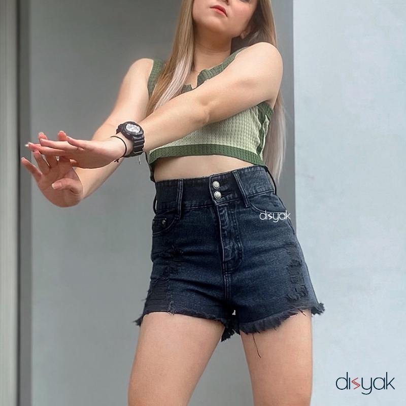 DISYAK - Hotpants Highwaist Jeans Ripped 1040-2040 Black Snow