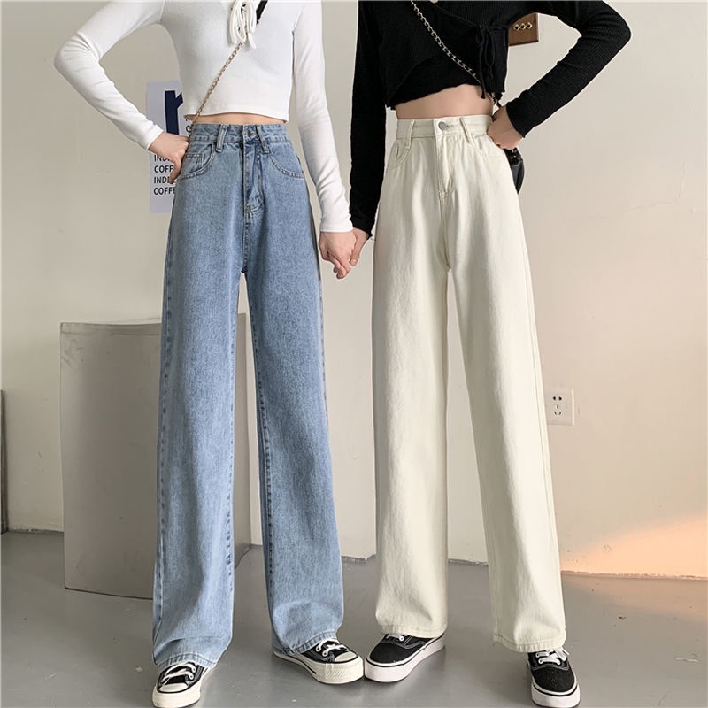 ✅COD JEANS HIGHWAIST PANTS  DENIM BLACK/BLUE/APRICOT LOOSE KOREA