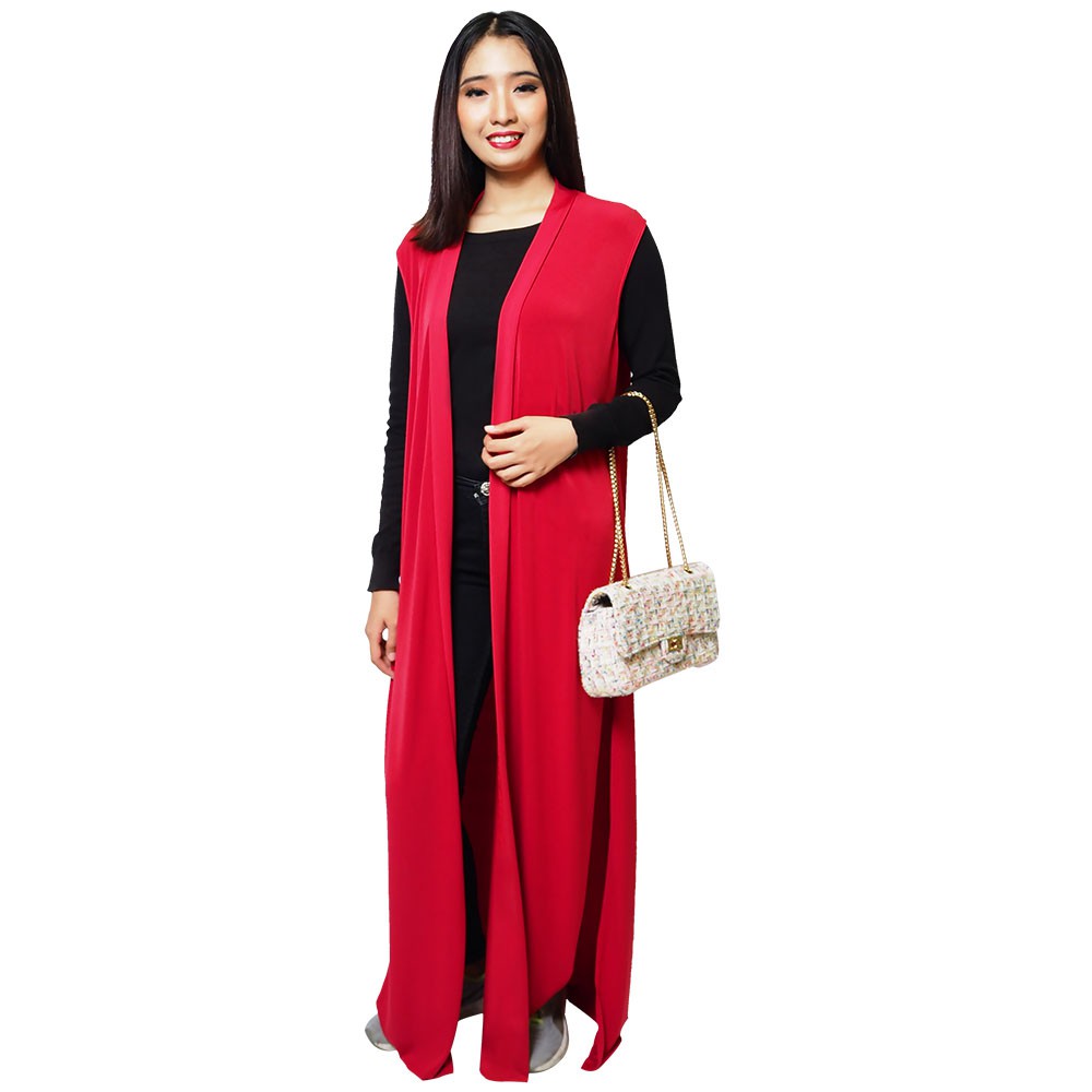 FOLVA kardigan baju muslim lebaran spandex 1131RGM merah all size