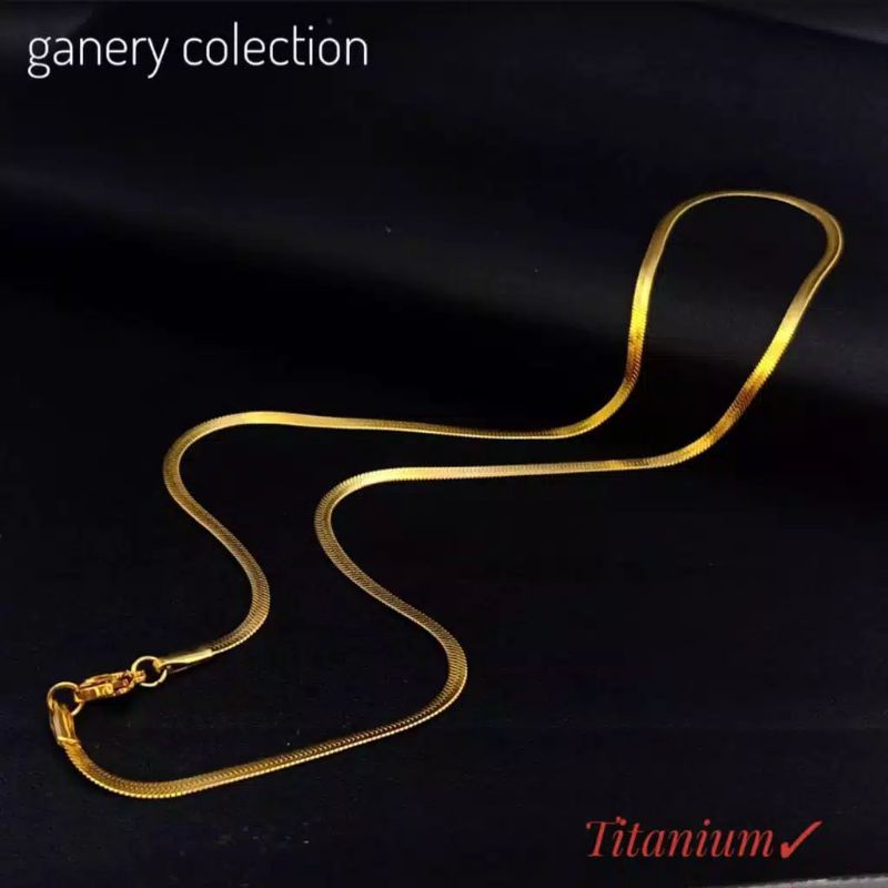 Ganery Kalung Titanium Pria Wanita Anti Karat Selamanya Silver/Gold Pipih 45/50/60Cm