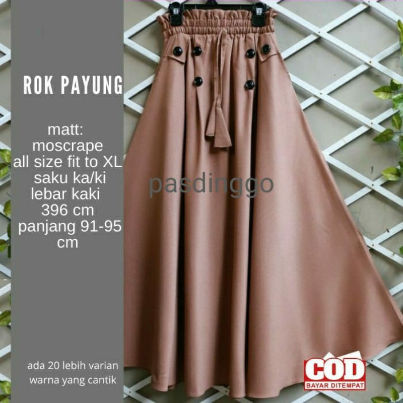 ROK PANJANG PAYUNG JUMBO WANITA BAHAN MOSCRAPE BAWAHANA WANITA MUSLIM ROK KAIN KANCING CEWEK