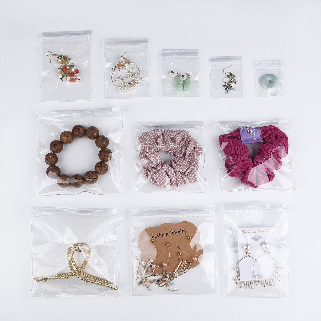 50 Pcs PVC Self Sealing Plastik Perhiasan Zip Lock Bags Tebal Bening Ziplock Anting Kemasan Storage Bags