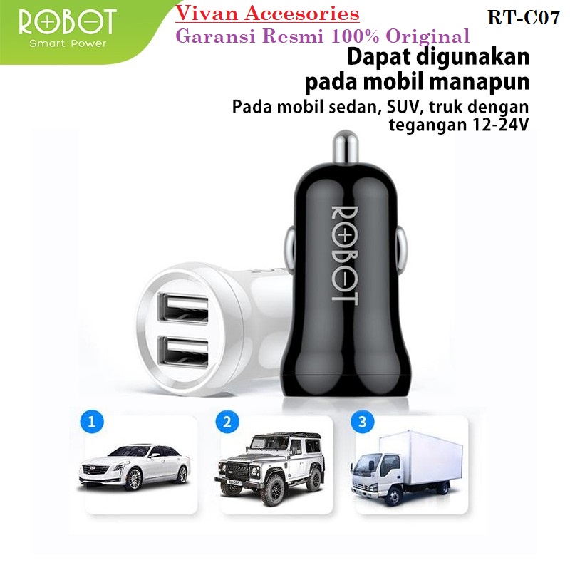 Robot RT-C07 2.4A Dual USB Car Charger Saver Mobil (new model RT-C06)