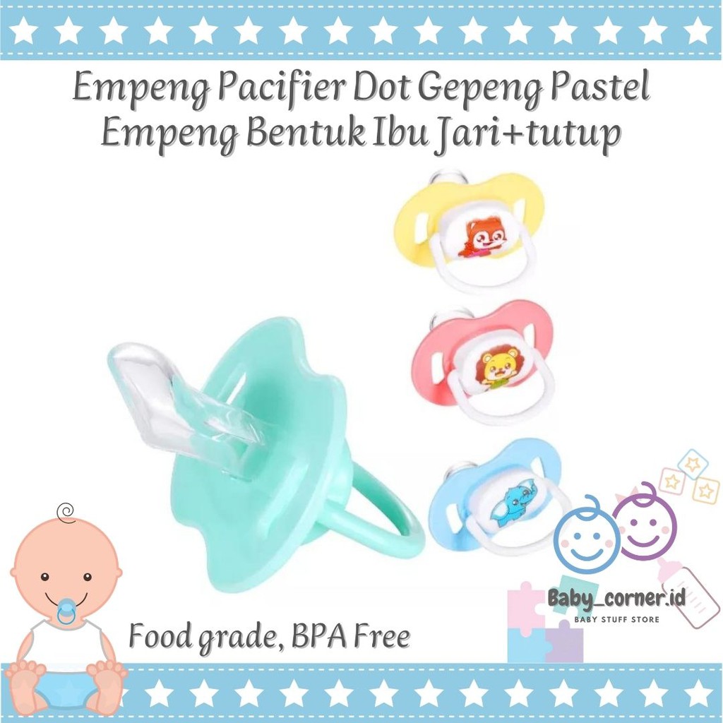 Empeng Pacifier Bayi Warna Pastel / Dot Bayi Bulat / Dot Bayi Gepeng + Tutup Empeng HIGIENIS