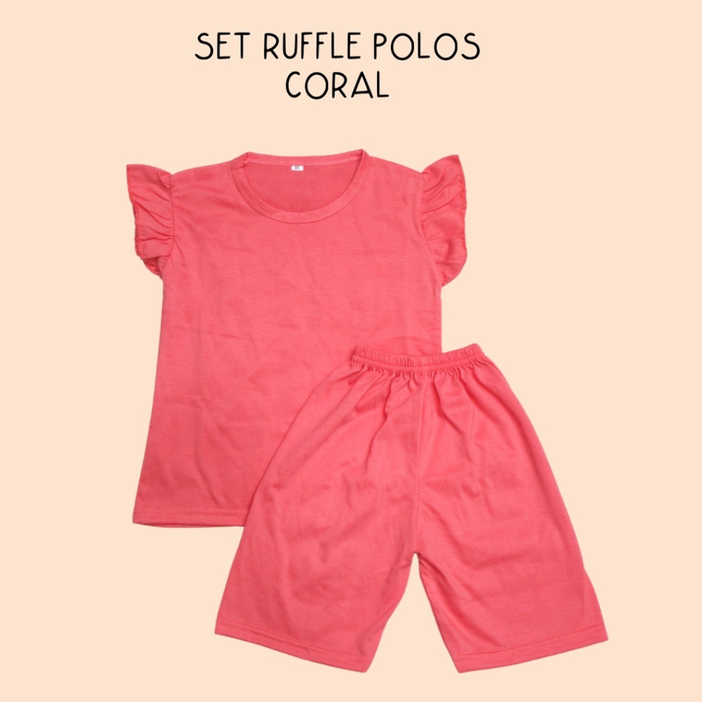 BabynKids -   Set Ruffle Polos - Set baju anak cewek model tangan rumbai - Setelan Anak Perempuan 1-5 tahun