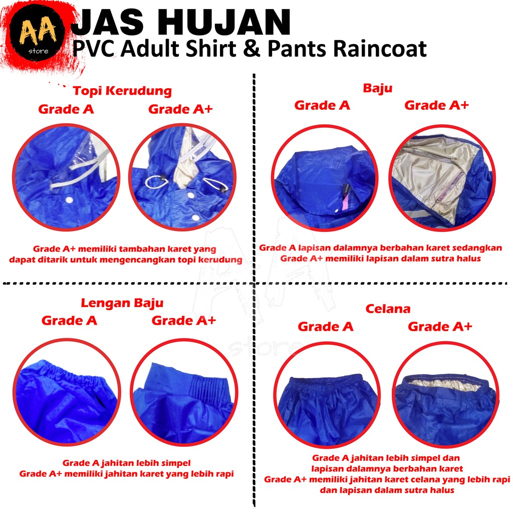 Jas Hujan Setelan/Stelan Baju Celana/Raincoat Pria Wanita PVC Tebal Grade A+