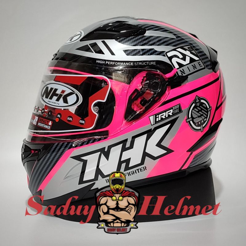HELM NHK RX9 MOTIF RACER X PINK FLOURECENT SILVER