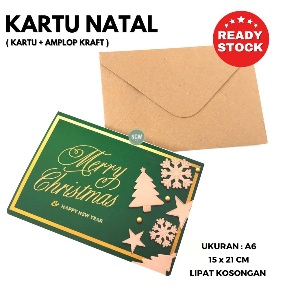 Kartu ucapan Merry christmas kartu+amplop A6 kraft kado